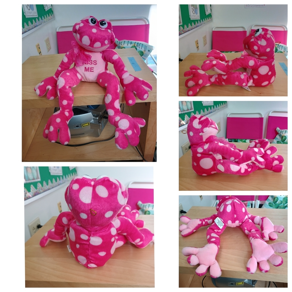 Burton Burton Kiss Me long legs & Arms polka dot Sitting pink plush frog ๐ธ 13in - Picture 16 of 16